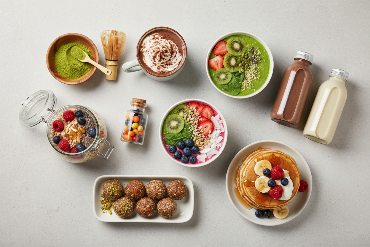 Wellness products flat lay